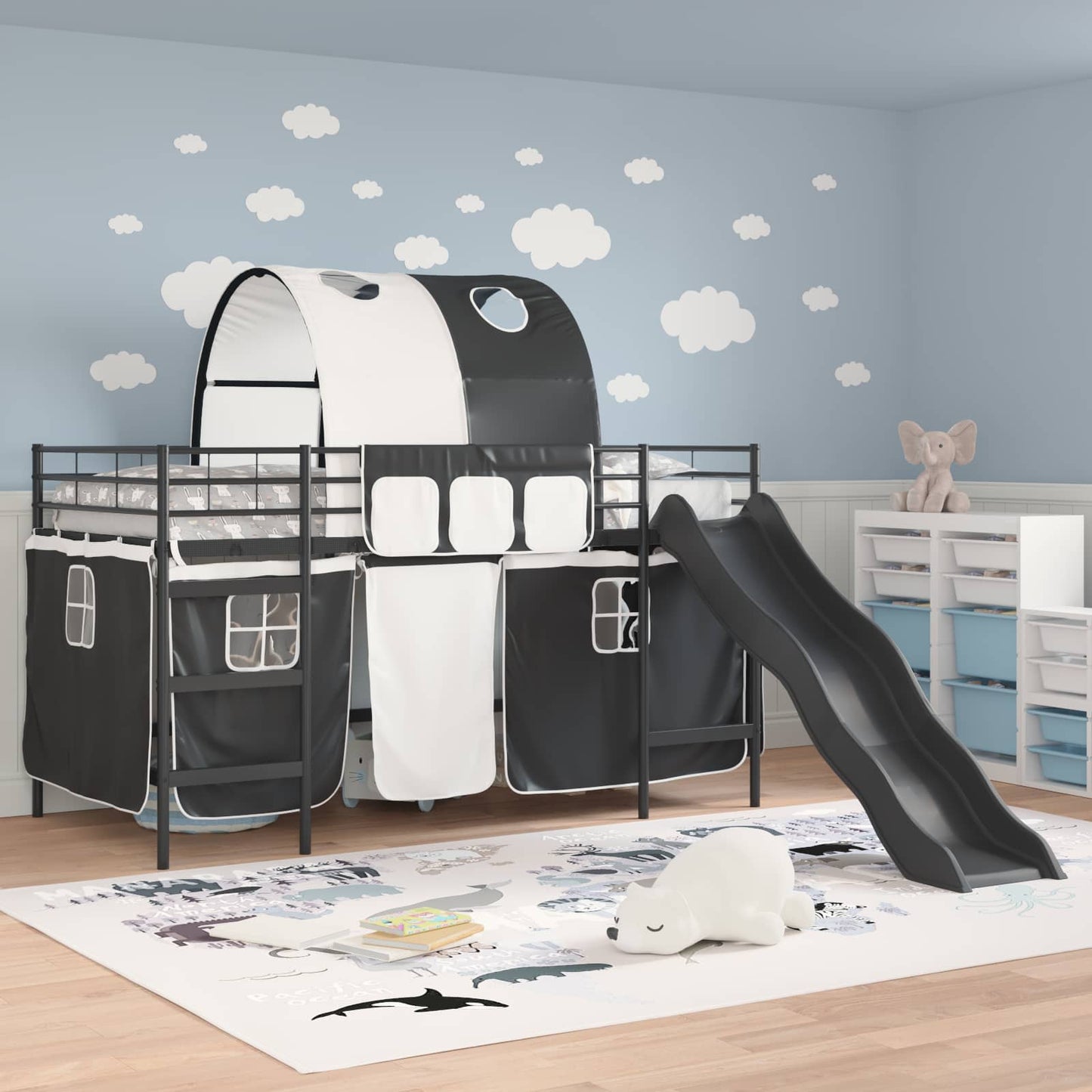 Kids'Loft Bed Frame Plain Black 107 x 203 cm Metal