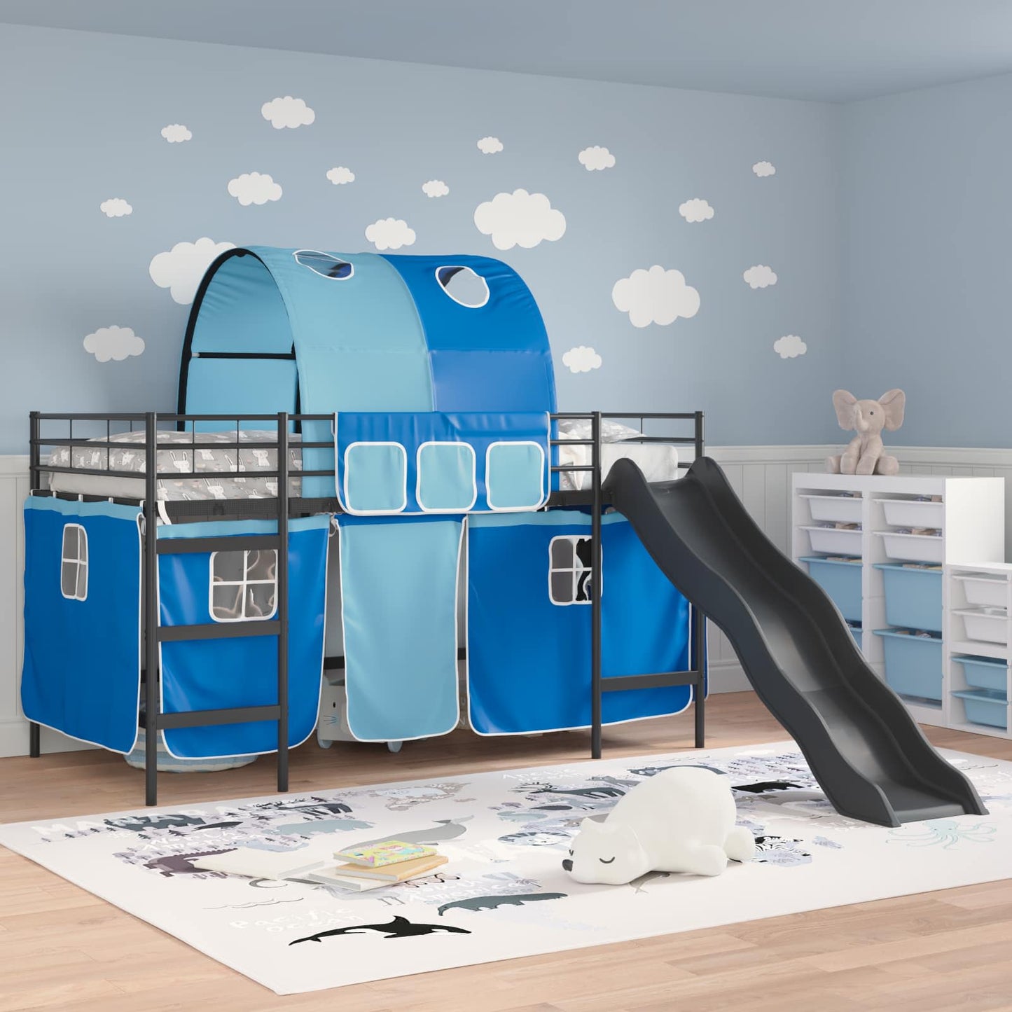 Kids'Loft Bed Frame Black and Blue 80 x 200 cm Metal