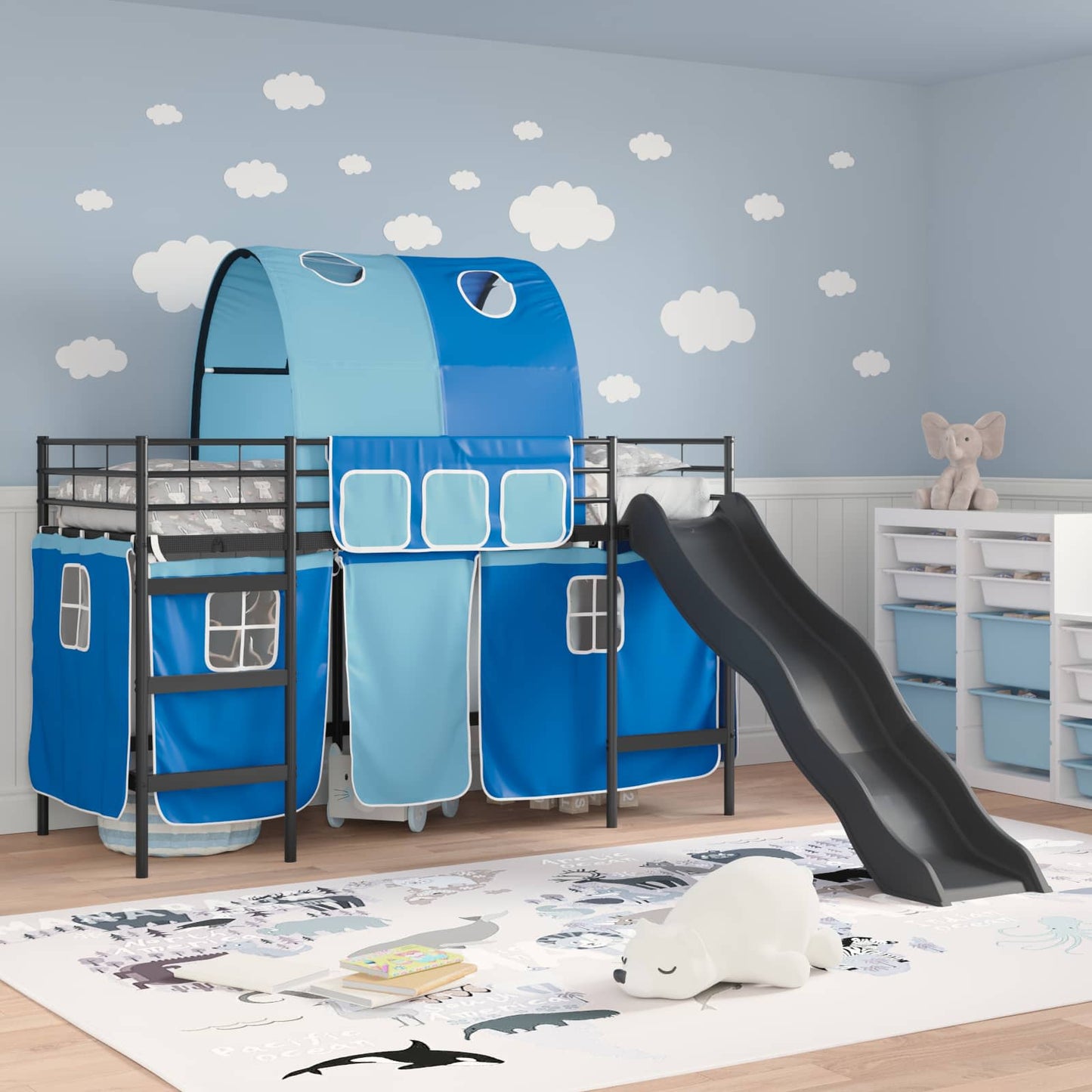 Kids'Loft Bed Frame Black and Blue 100 x 190 cm Metal