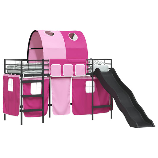 Kids'Bunk Bed Frame with Curtains Black and Pink 100 x 190 cm