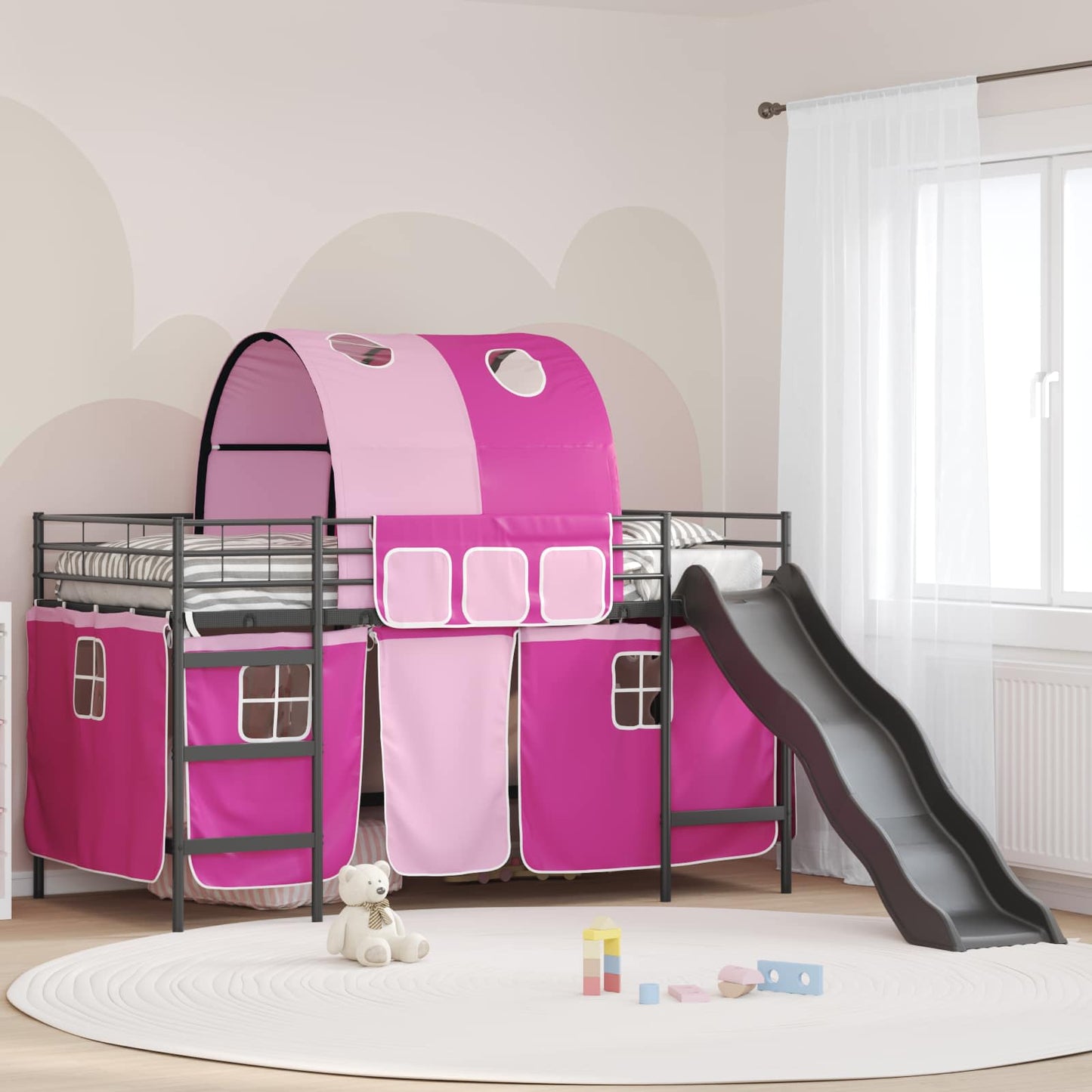 Kids'Loft Bed Frame Plain Black and Pink 107 x 203 cm Metal