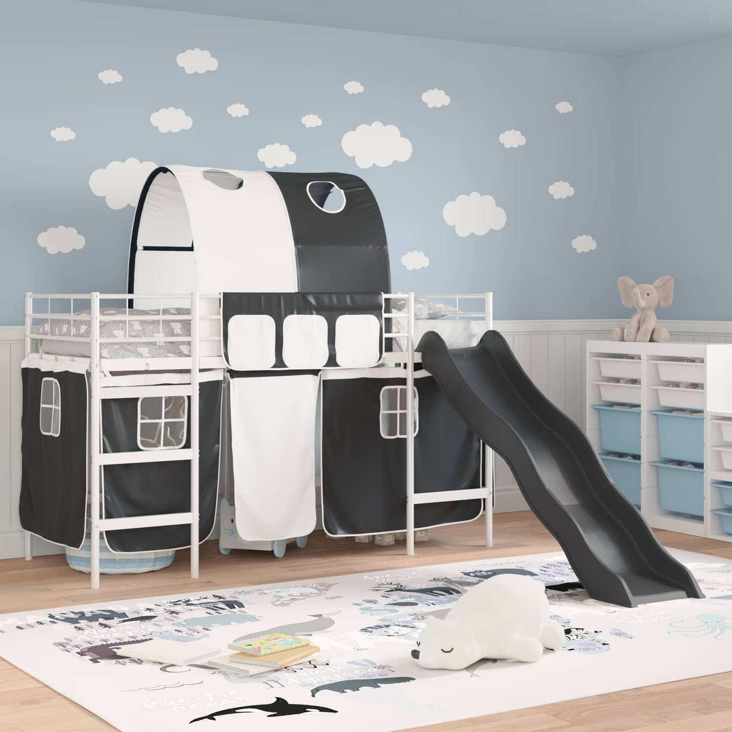 Kids'Loft Bed Frame White and Black 100 x 190 cm Metal