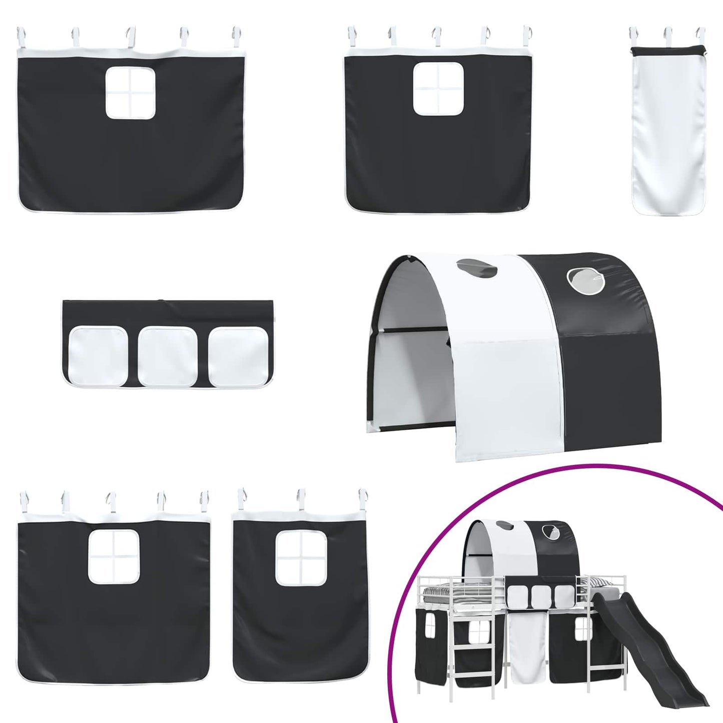 Kids'Loft Bed Frame White and Black 100 x 190 cm Metal