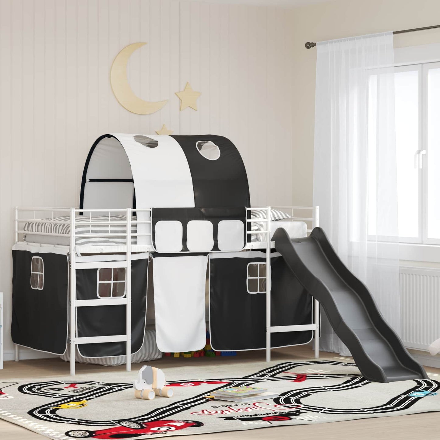 Kids'Loft Bed Frame White and Black 100 x 200 cm Metal