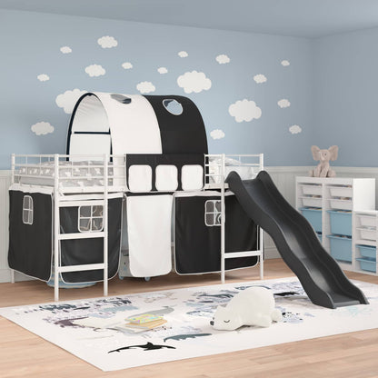 Kids'Loft Bed Frame White and Black 100 x 200 cm Metal