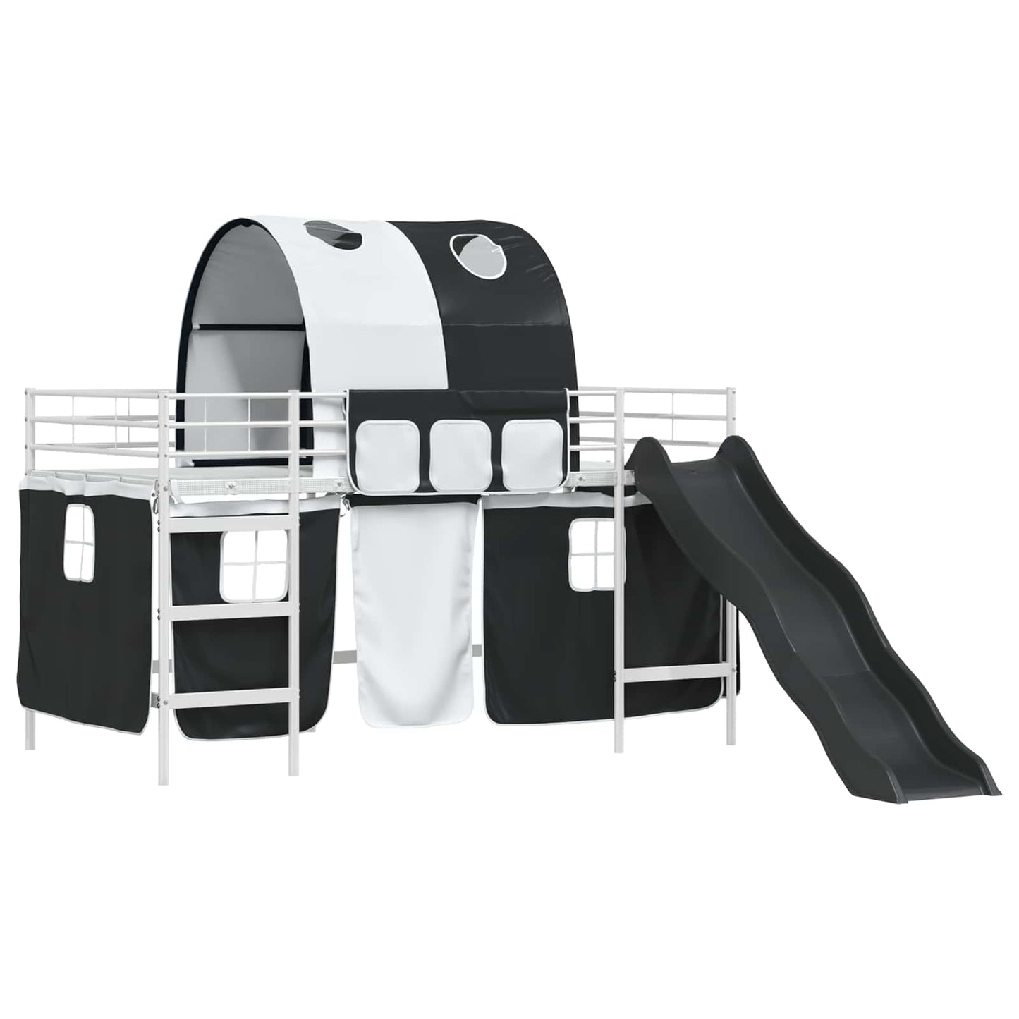 Kids'Loft Bed Frame White and Black 100 x 200 cm Metal