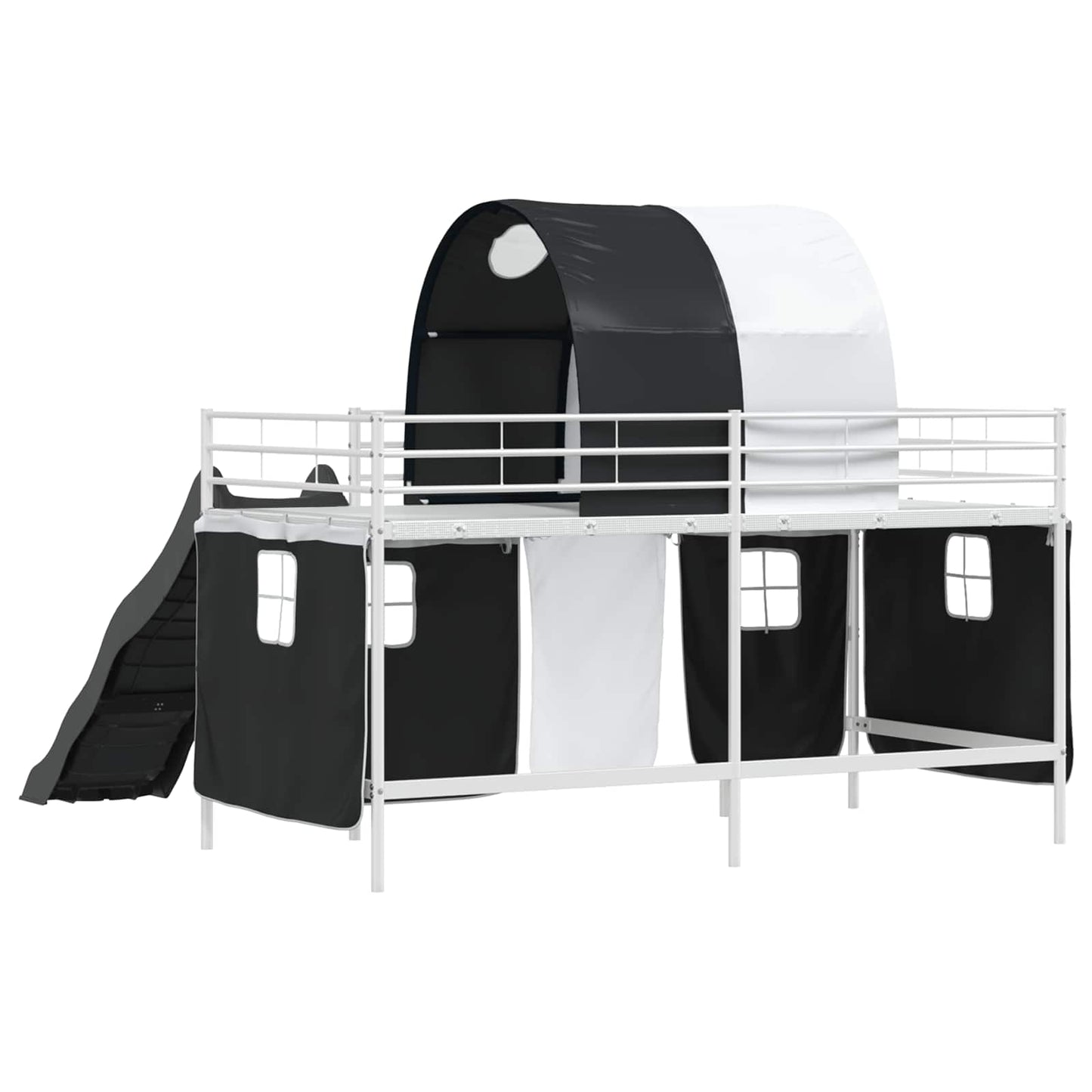 Kids'Loft Bed Frame White and Black 100 x 200 cm Metal