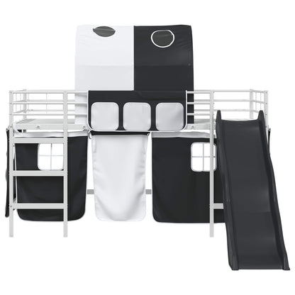 Kids'Loft Bed Frame White and Black 100 x 200 cm Metal