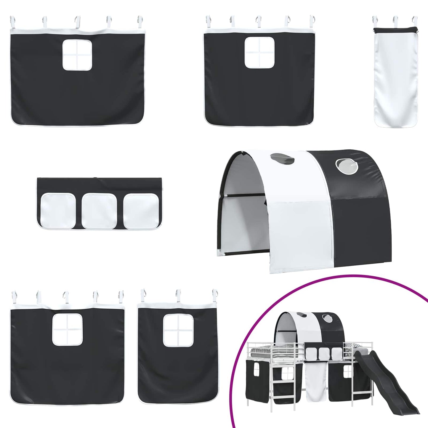 Kids'Loft Bed Frame White and Black 100 x 200 cm Metal