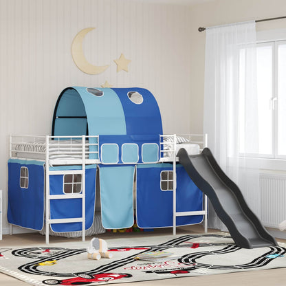 Kids'Loft Bed Frame Plain White and Blue 107 x 203 cm Metal