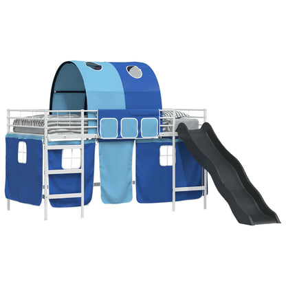 Kids'Loft Bed Frame Plain White and Blue 107 x 203 cm Metal