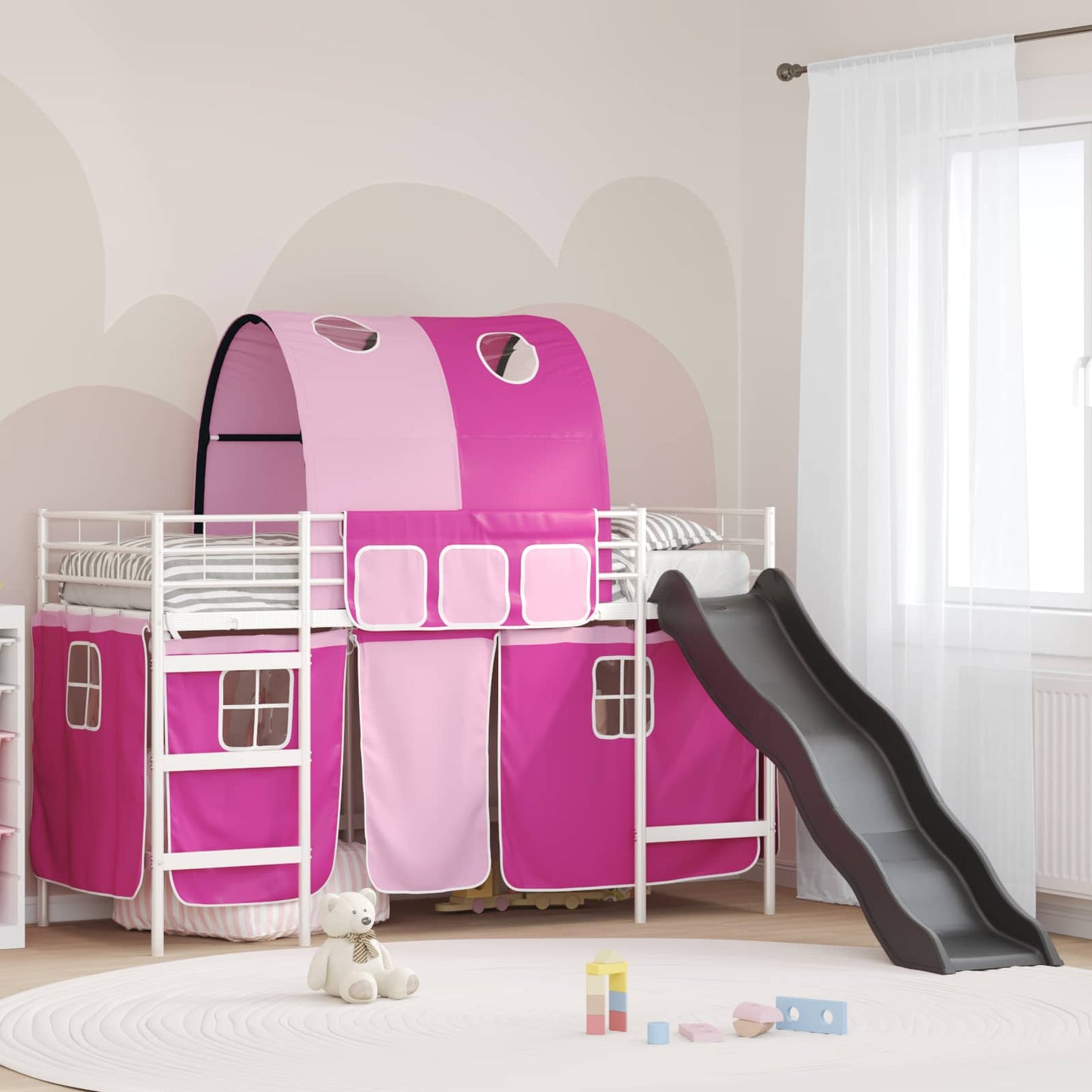 Kids'Loft Bed Frame White and Pink 75 x 190 cm Metal