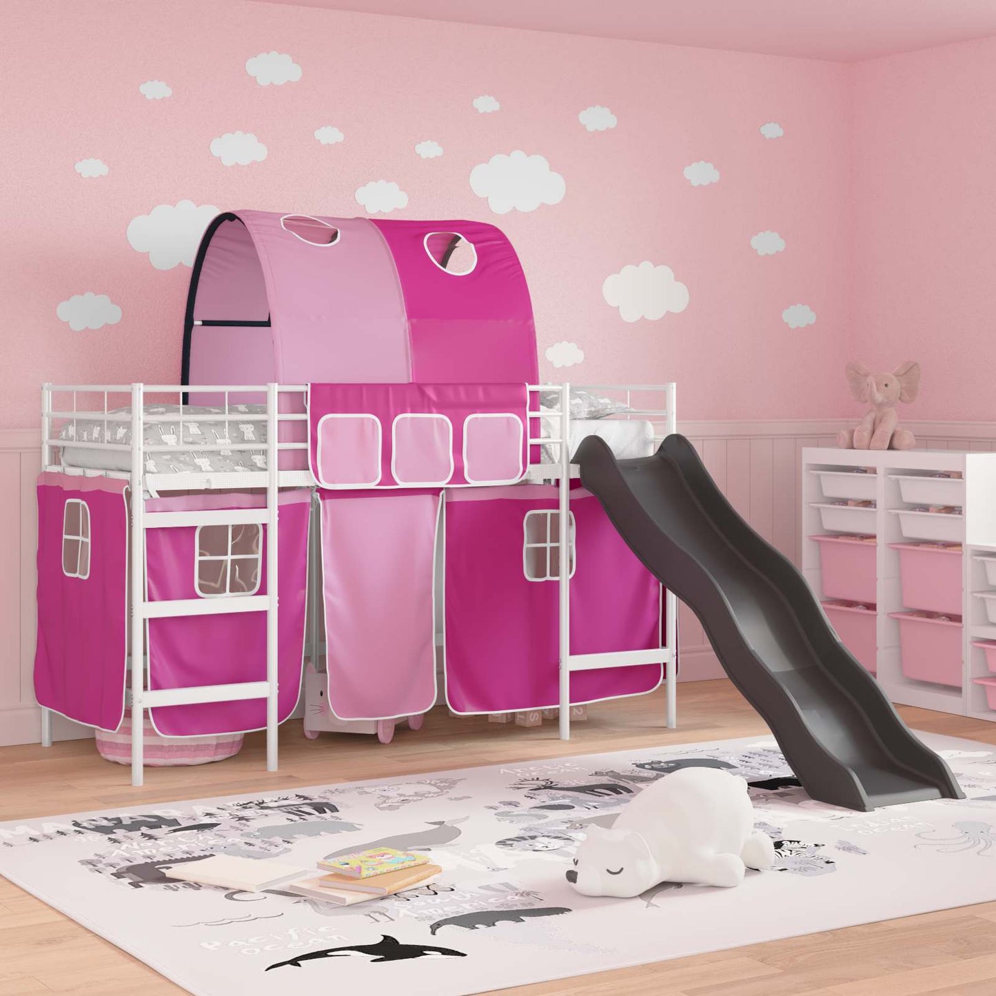 Kids'Loft Bed Frame White and Pink 75 x 190 cm Metal