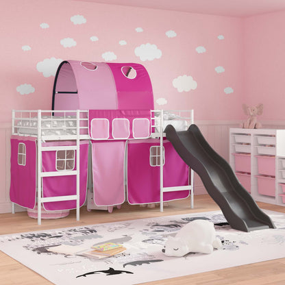 Kids'Loft Bed Frame White and Pink 75 x 190 cm Metal