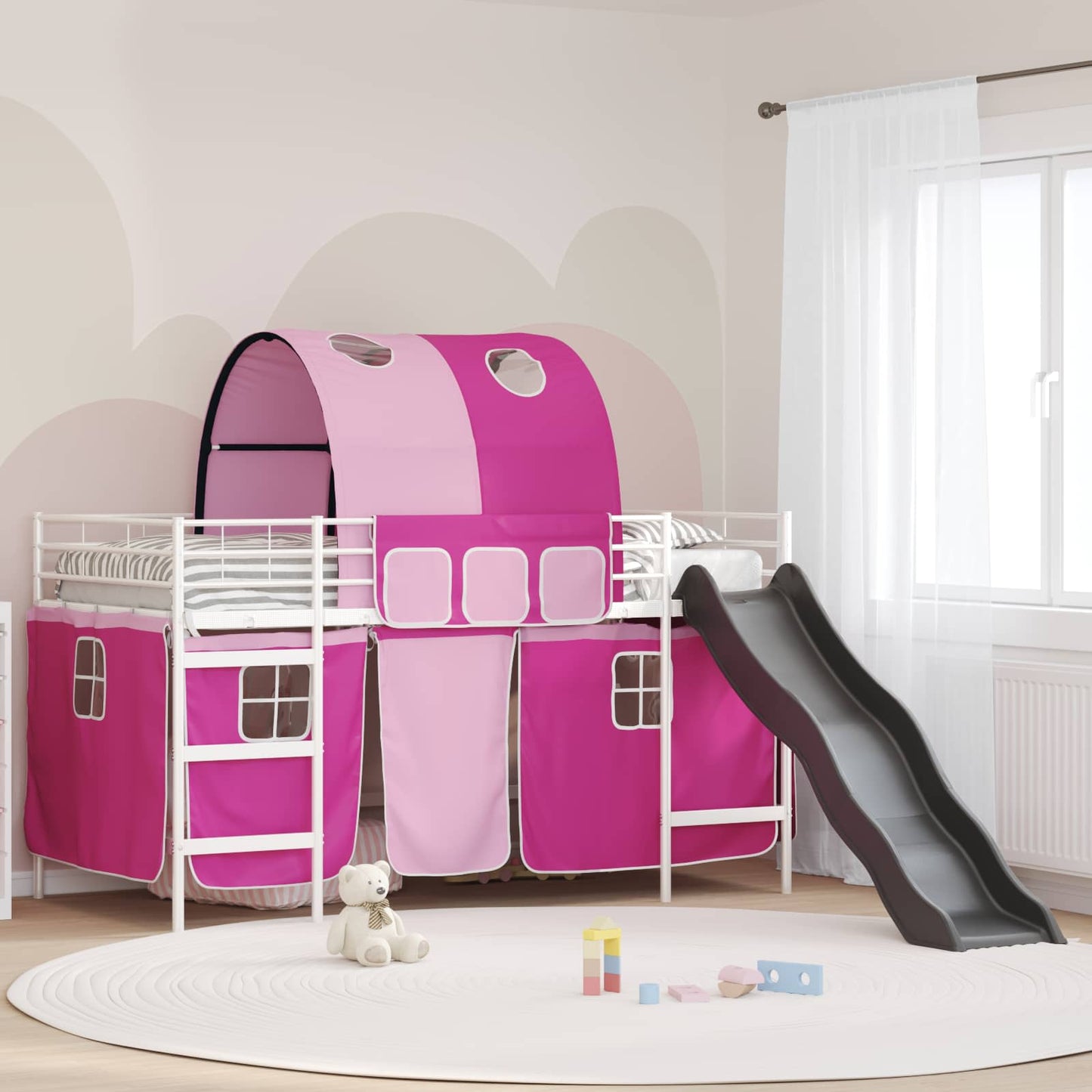 Kids'Loft Bed Frame Plain White and Pink 107 x 203 cm Metal