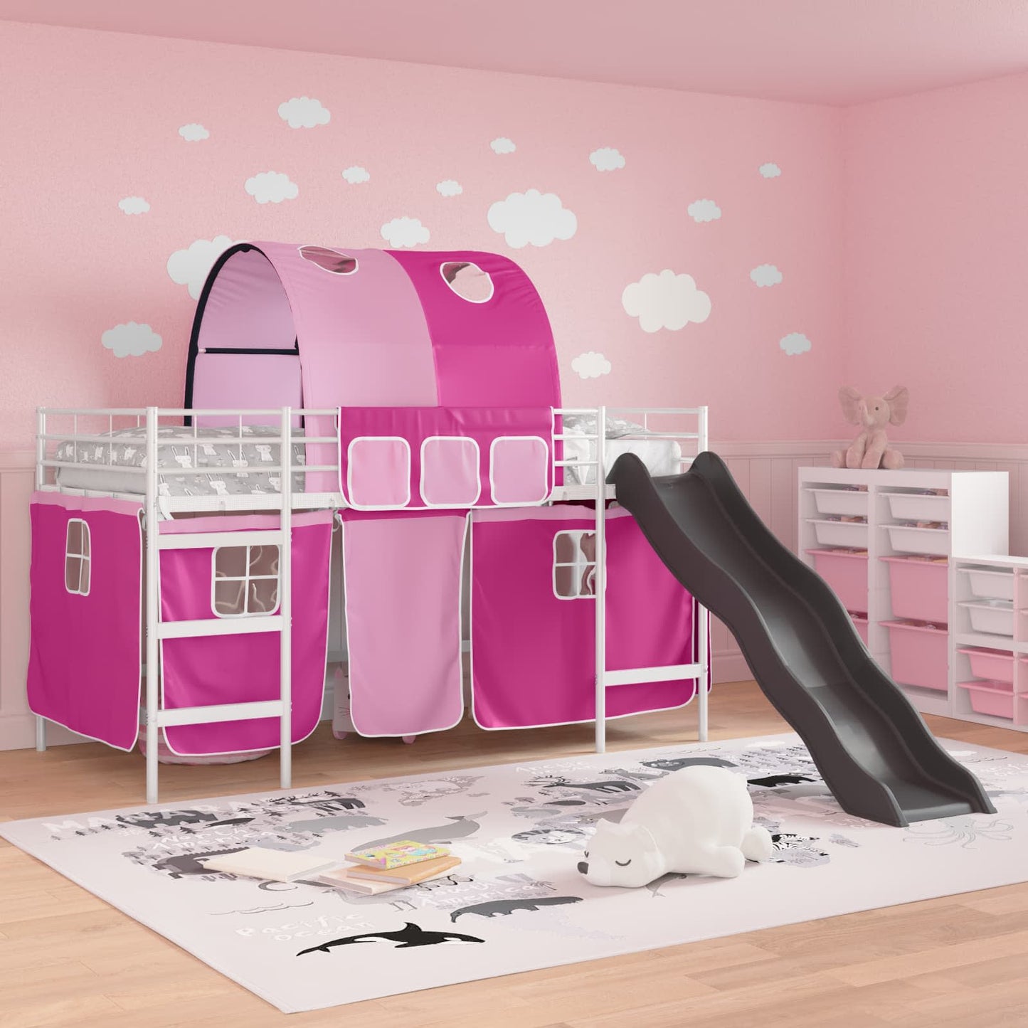 Kids'Loft Bed Frame Plain White and Pink 107 x 203 cm Metal