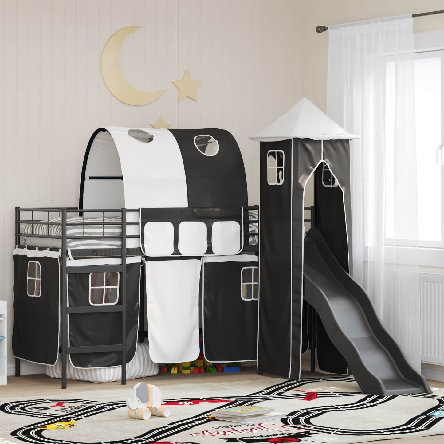 Kids'Loft Bed Frame Plain Black 90 x 190 cm Metal