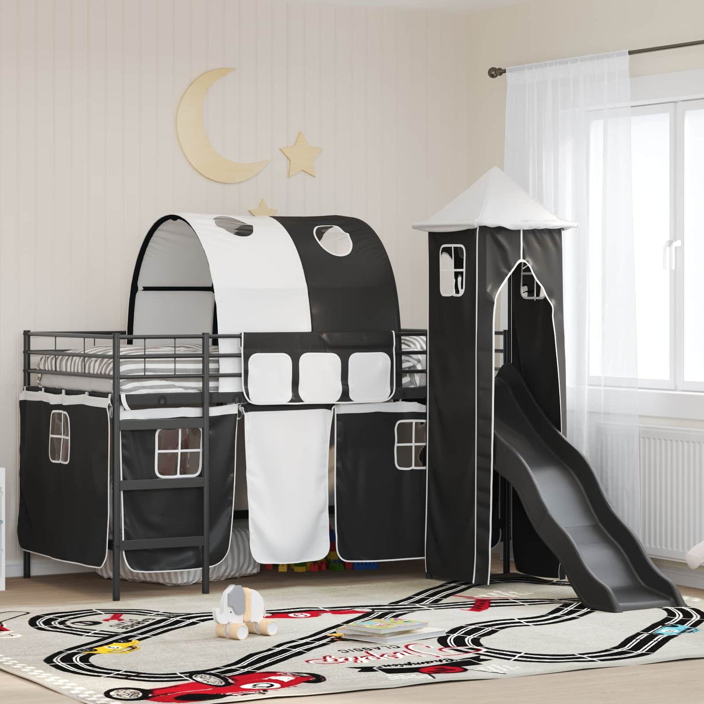 Kids'Loft Bed Frame Black 107 x 200 cm Metal