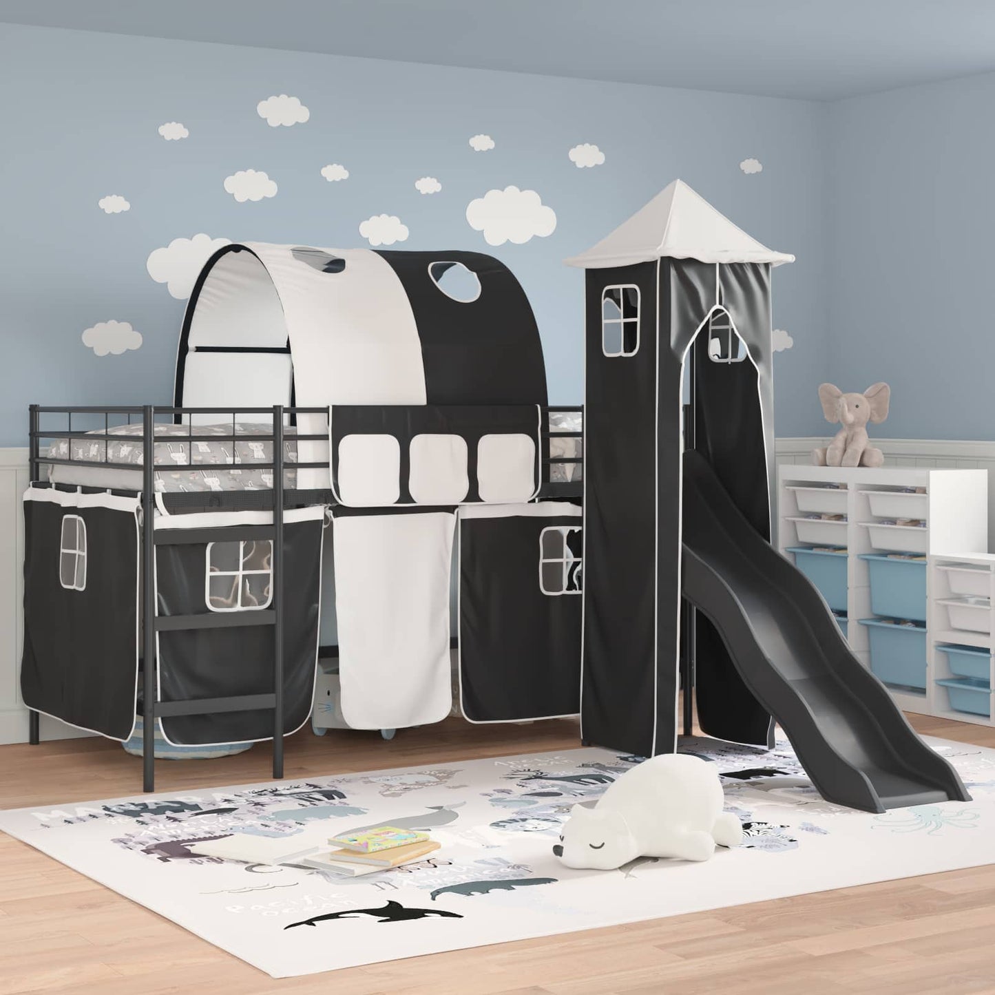 Kids'Loft Bed Frame Black 107 x 200 cm Metal