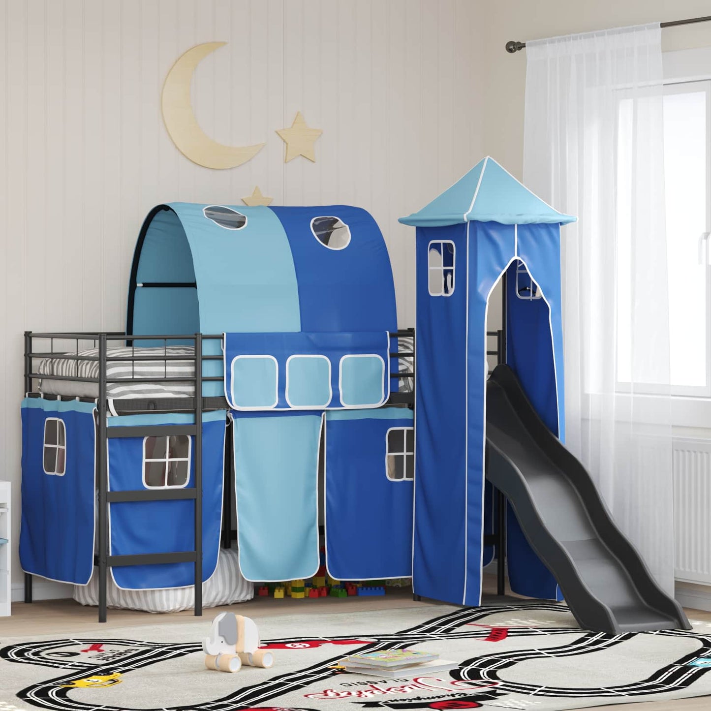 Kids'Bunk Bed Frame Plain Black and Blue 75 x 190 cm Metal
