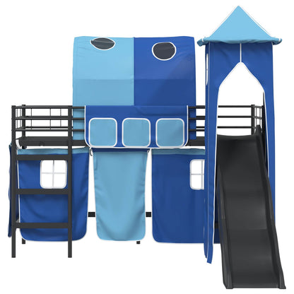 Kids'Bunk Bed Frame Plain Black and Blue 75 x 190 cm Metal