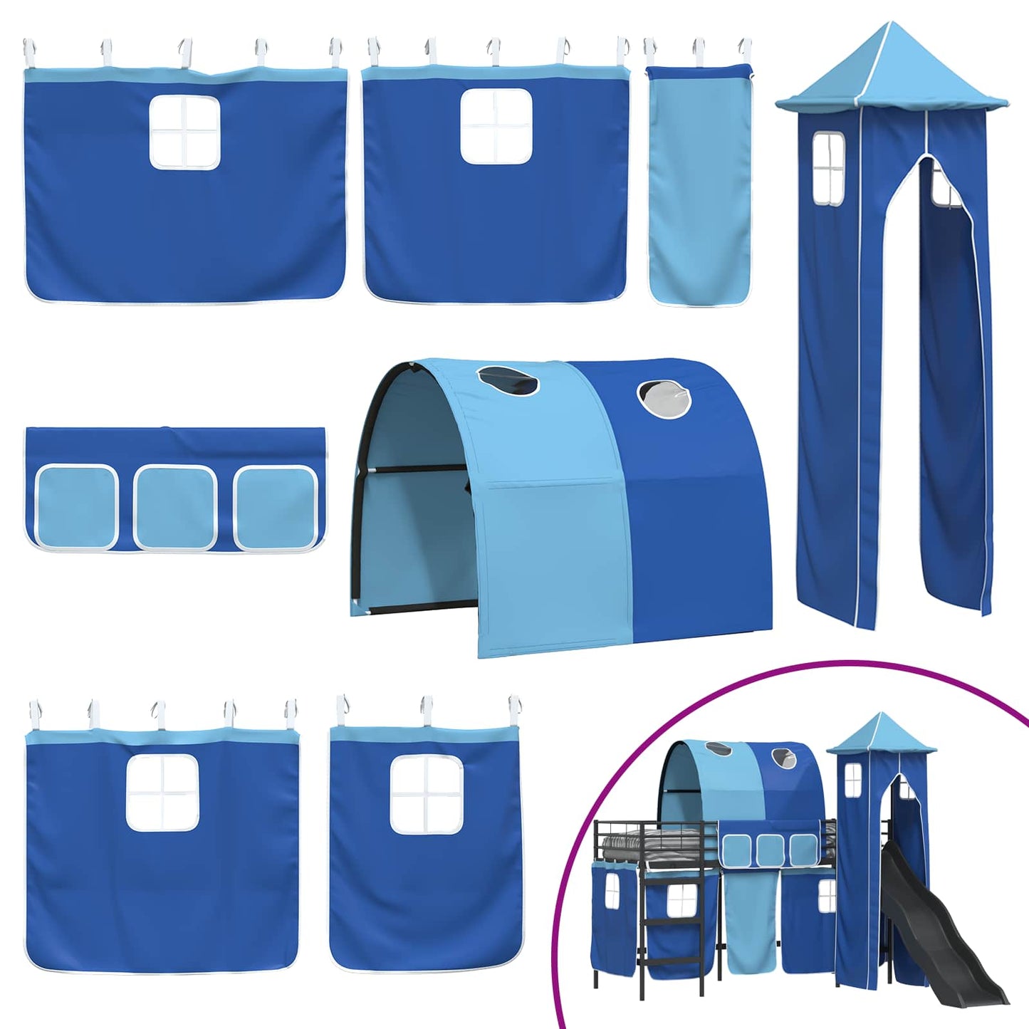 Kids'Bunk Bed Frame Plain Black and Blue 75 x 190 cm Metal