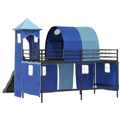 Kids'Loft Bed Frame Plain Black and Blue 100 x 200 cm Metal