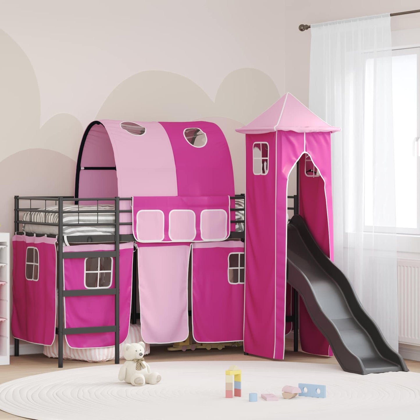 Kids'Loft Bed Frame Black and Pink 90 x 190 cm Metal