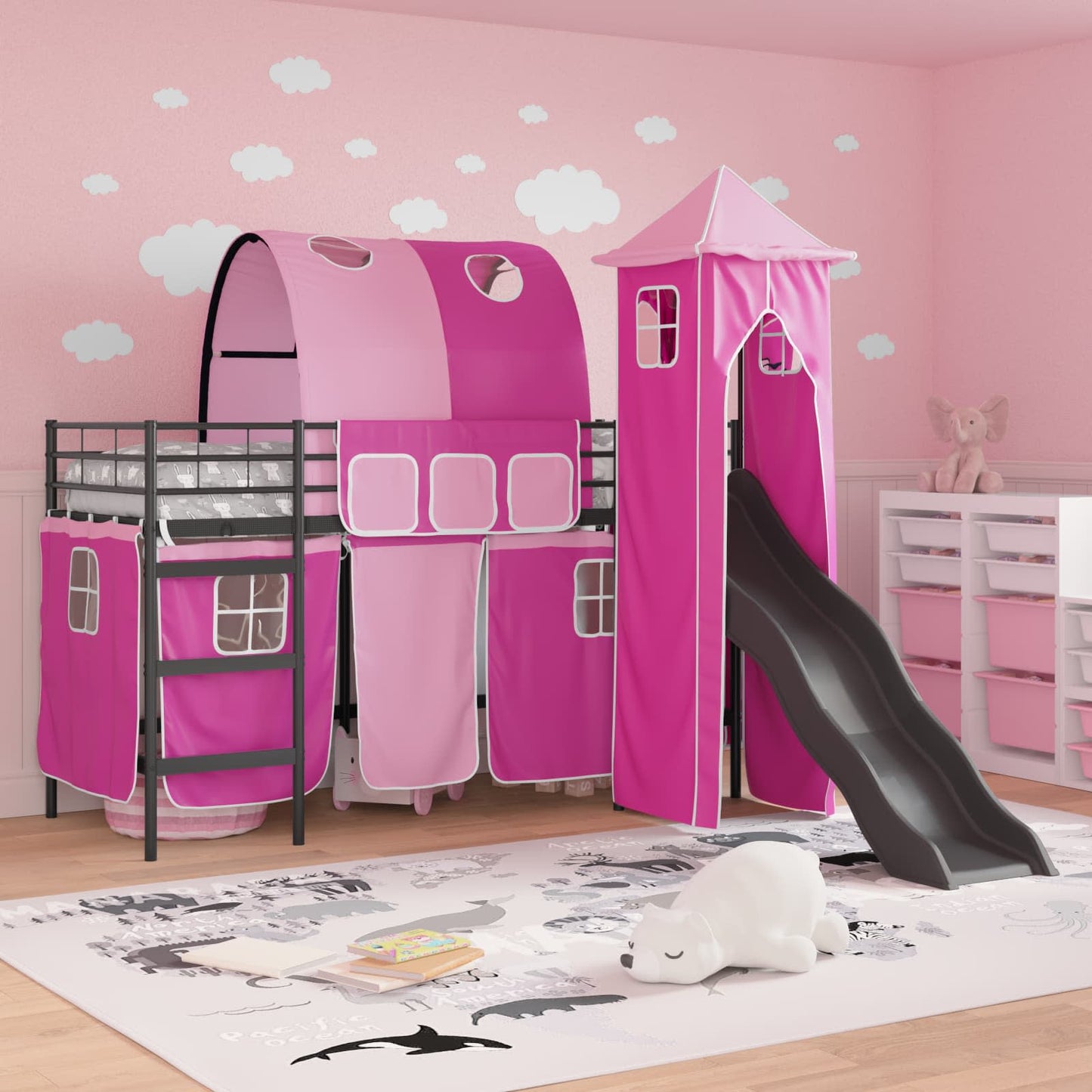 Kids'Loft Bed Frame Black and Pink 90 x 190 cm Metal