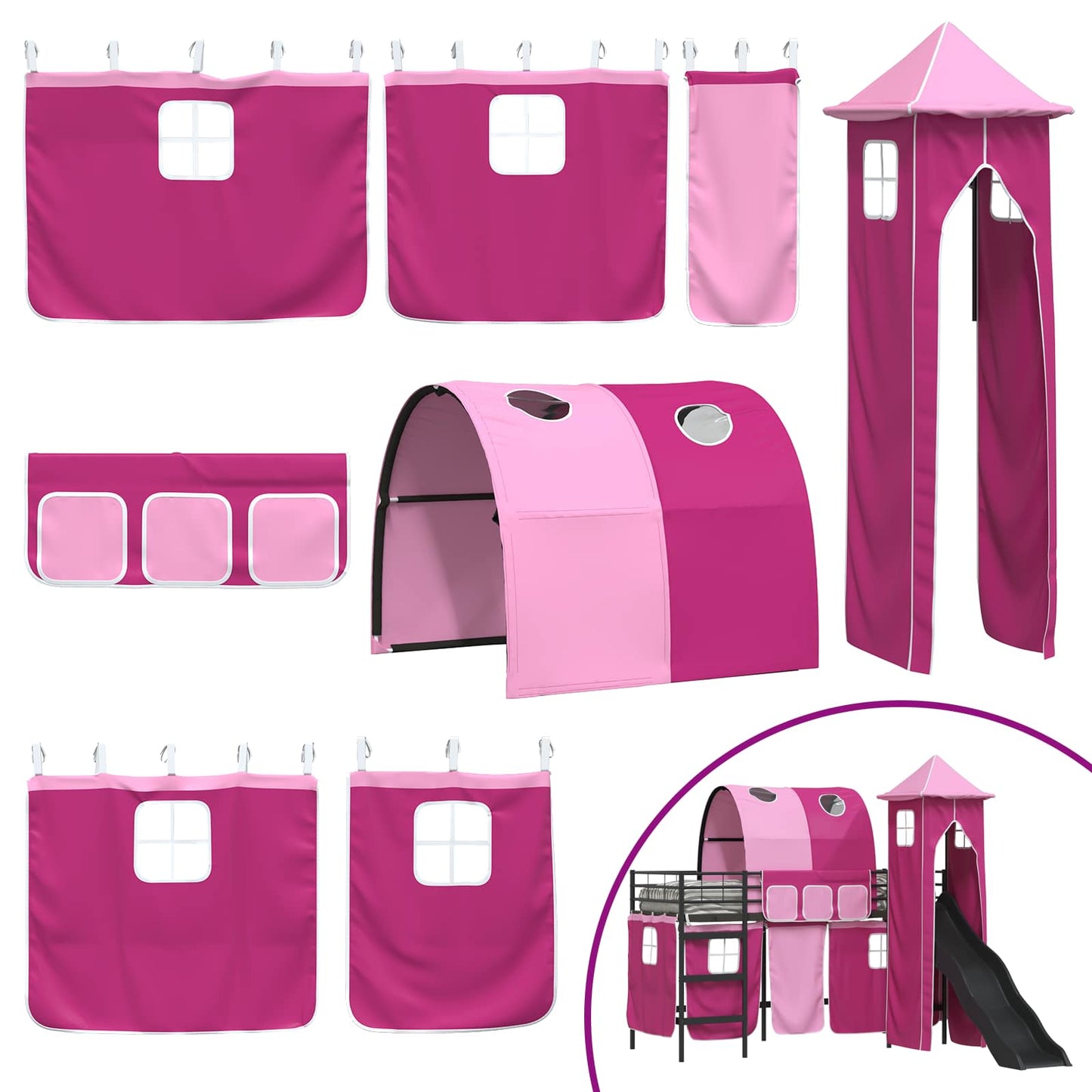 Kids'Loft Bed Frame Black and Pink 90 x 190 cm Metal