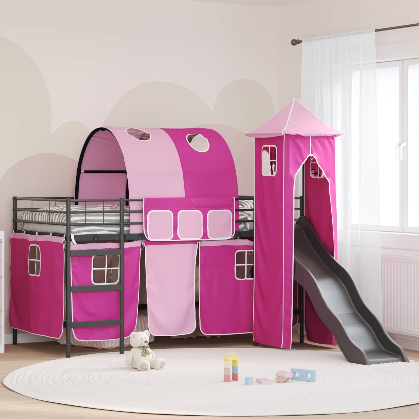 Kids'Loft Bed Frame Black and Pink 90 x 200 cm Metal