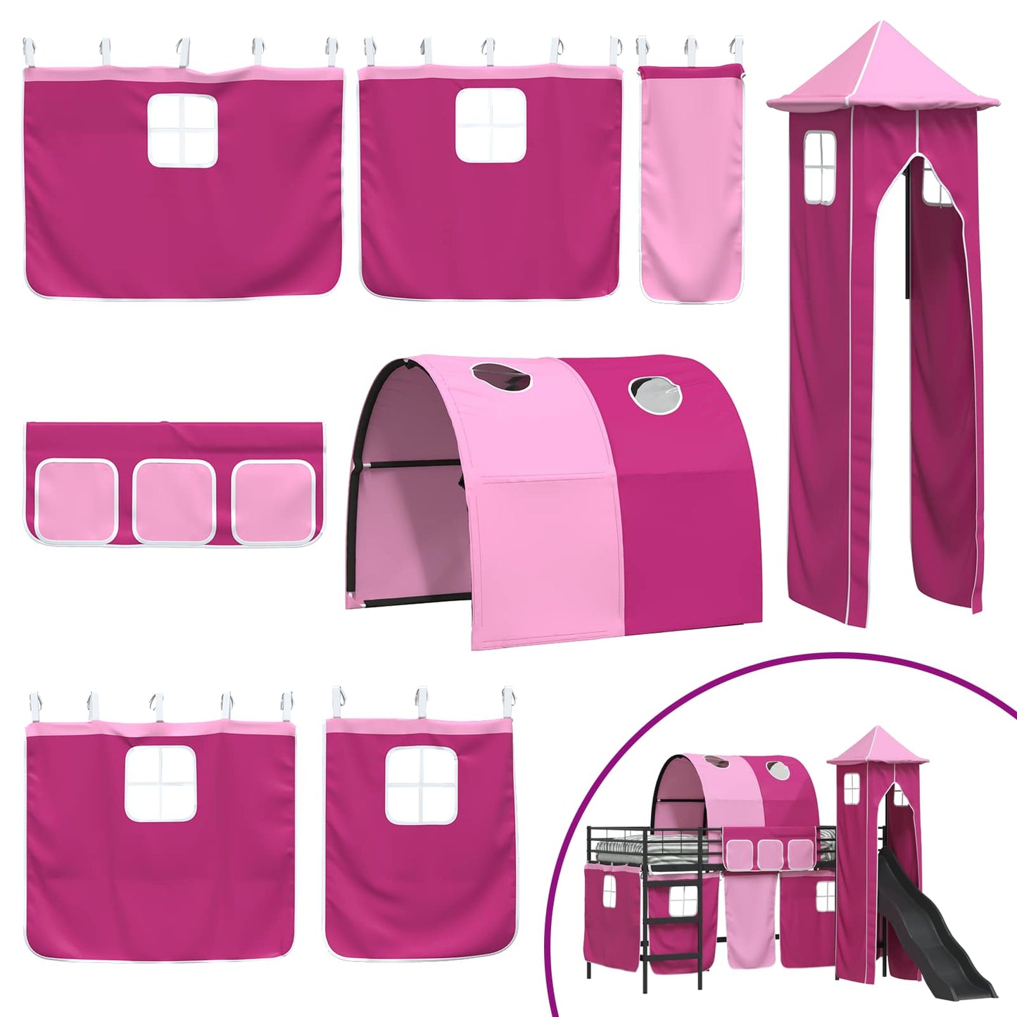 Kids'Loft Bed Frame Black and Pink 90 x 200 cm Metal