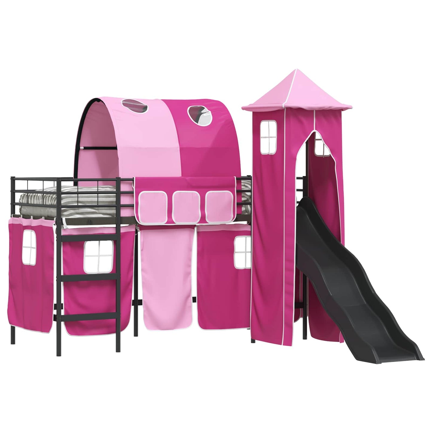 Kids'Loft Bed Frame Plain Black and Pink 100 x 190 cm Metal