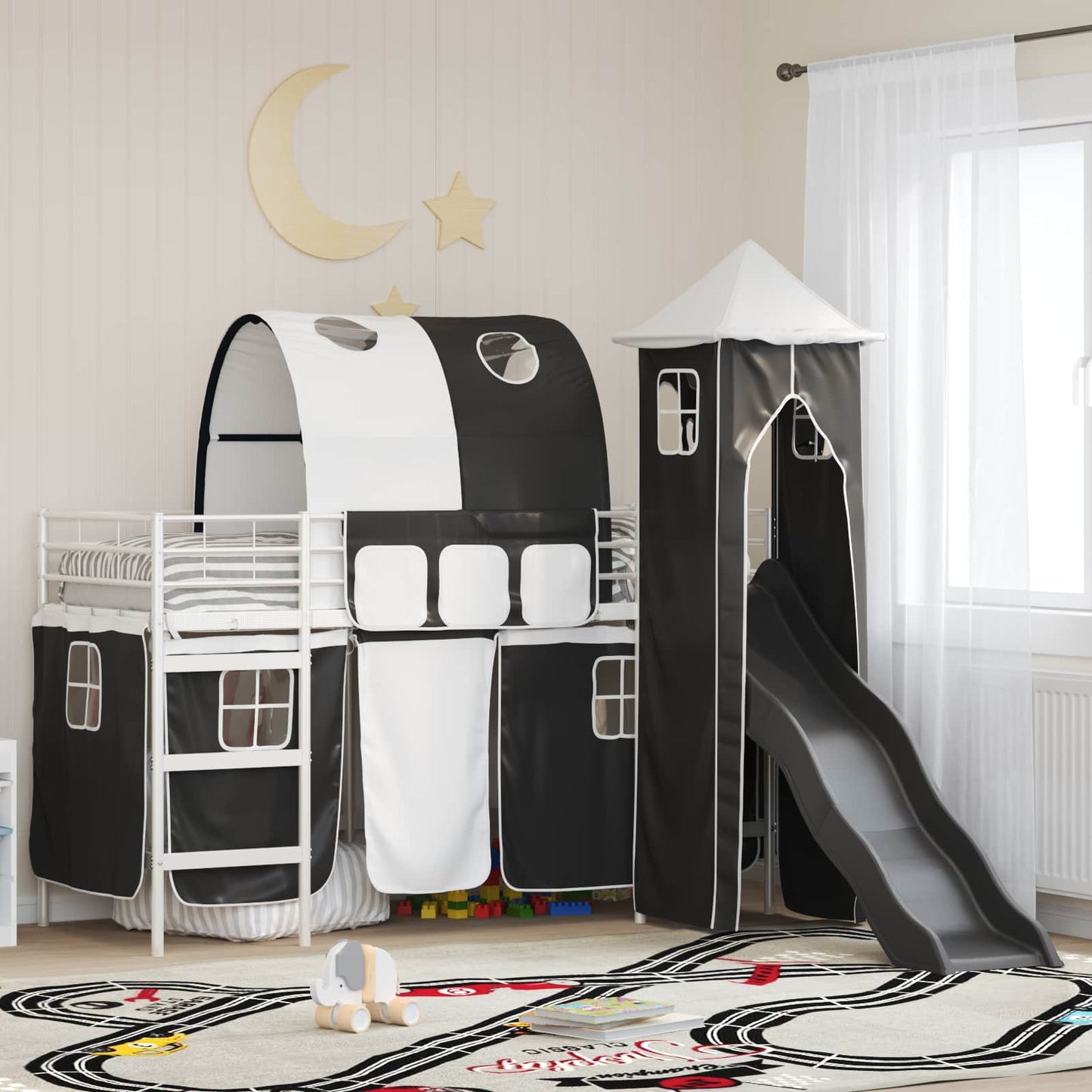 Kids'Loft Bed Frame Plain White and Black 75 x 190 cm Metal