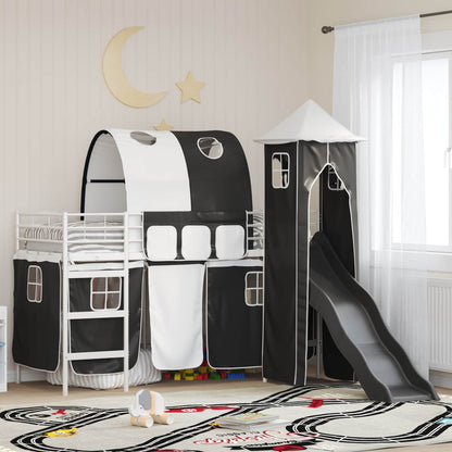 Kids'Loft Bed Frame Plain White and Black 75 x 190 cm Metal