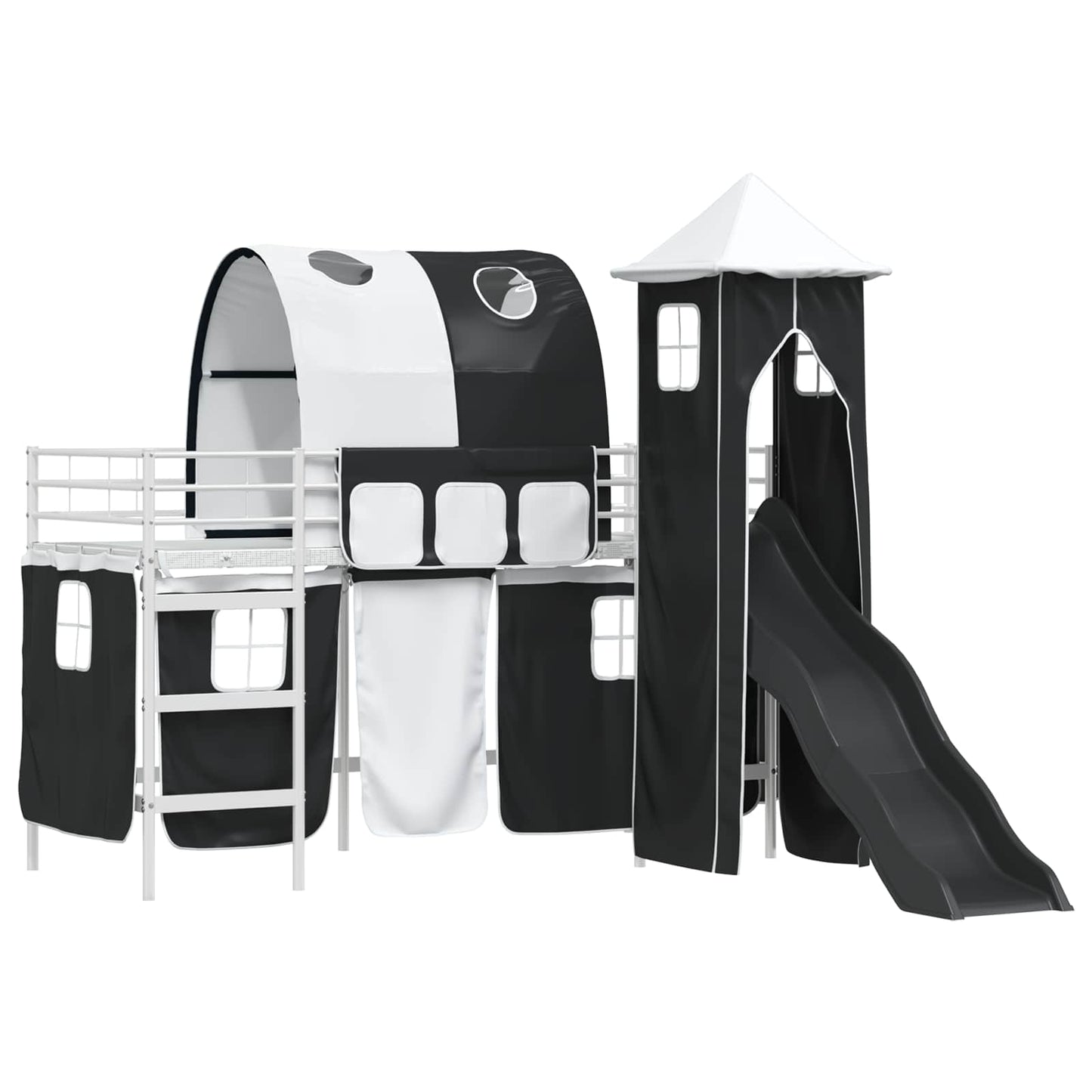 Kids'Loft Bed Frame Plain White and Black 75 x 190 cm Metal