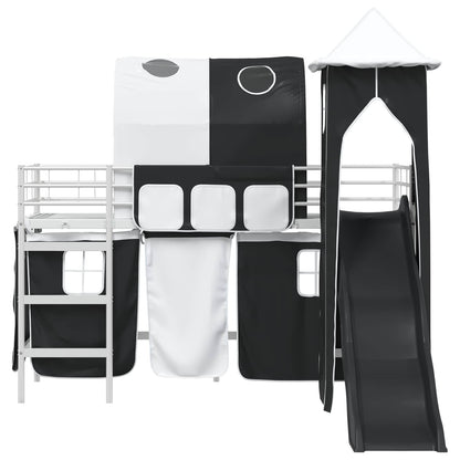 Kids'Loft Bed Frame Plain White and Black 75 x 190 cm Metal