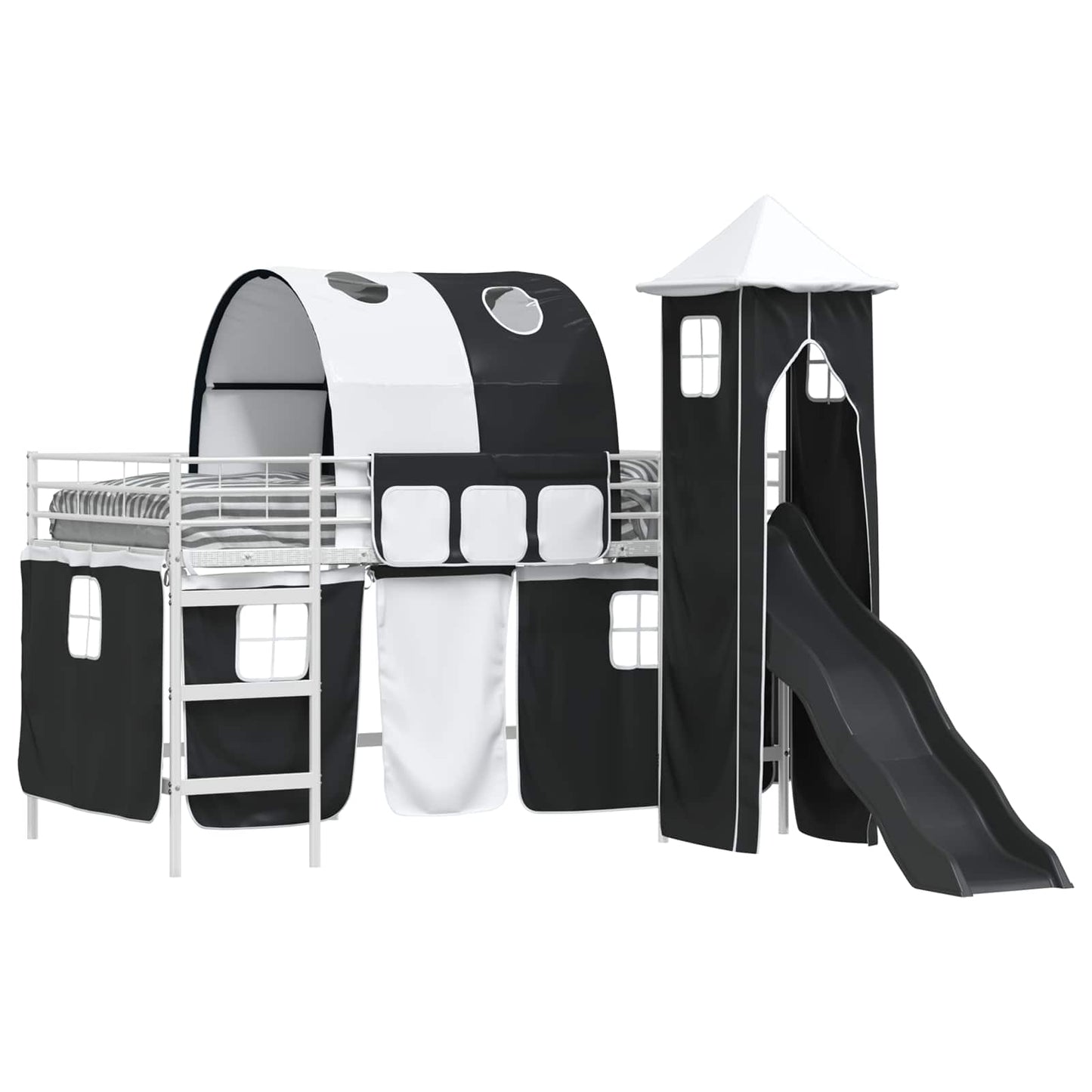 Kids'Loft Bed Frame Plain White and Black 80 x 200 cm Metal