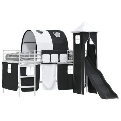 Kids'Loft Bed Frame Plain White and Black 80 x 200 cm Metal