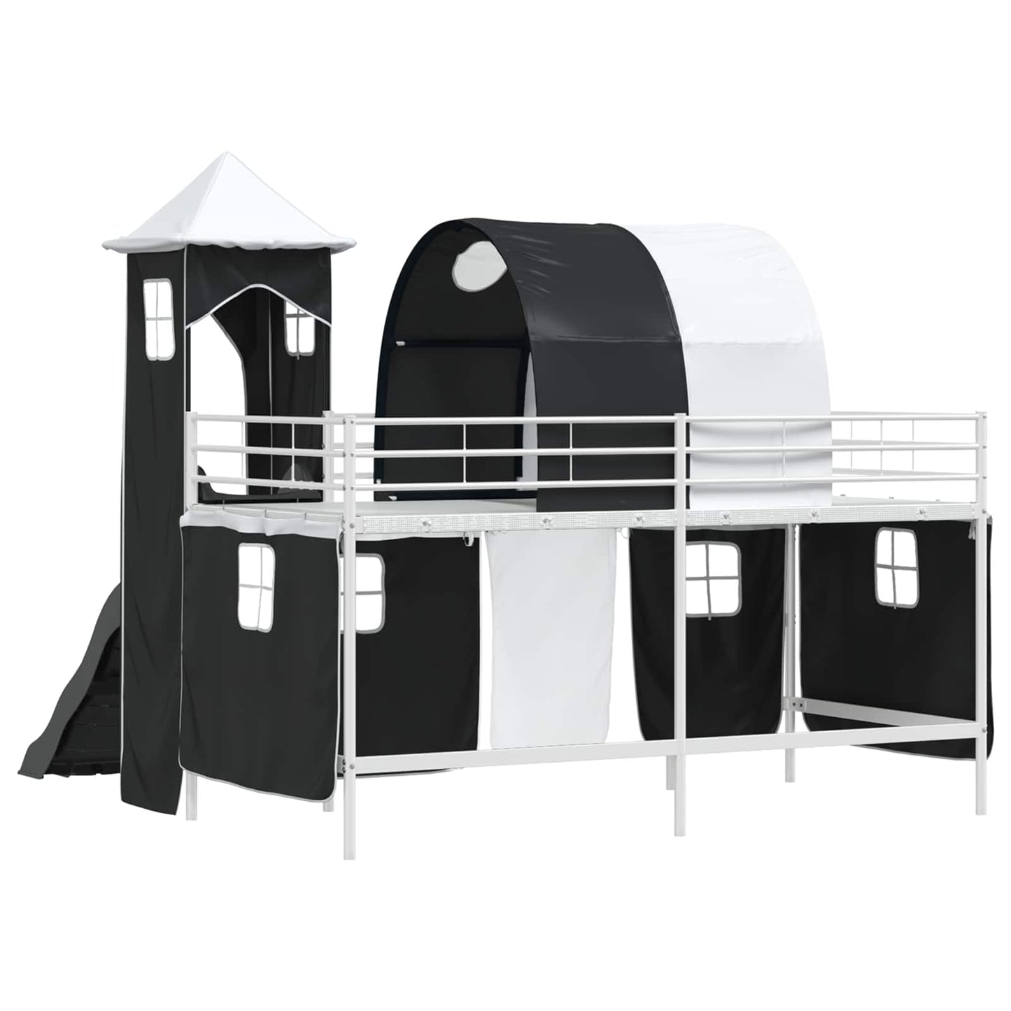 Kids'Loft Bed Frame Plain White and Black 80 x 200 cm Metal