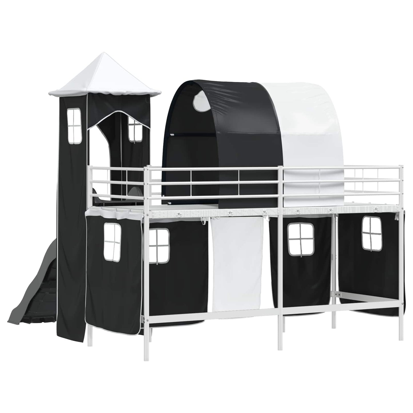 Kids'Loft Bed Frame Plain White and Black 90 x 190 cm Metal