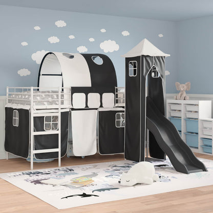 Kids'Loft Bed Frame Plain White and Black 90 x 200 cm Metal