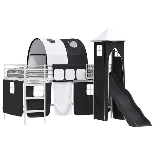 Kids'Bunk Bed Frame Plain White and Black 90 x 200 cm Metal