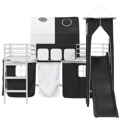 Kids'Loft Bed Frame Plain White and Black 90 x 200 cm Metal