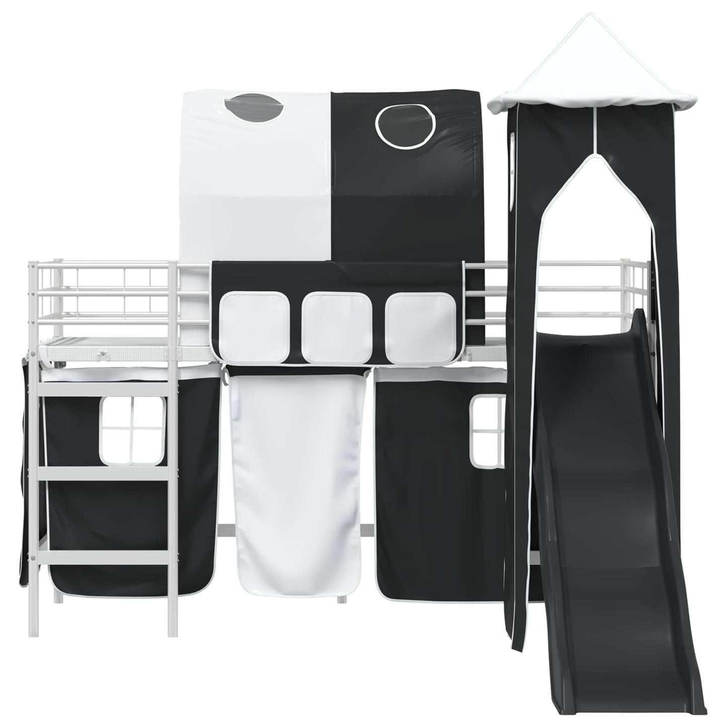 Kids'Loft Bed Frame Plain White and Black 100 x 190 cm Metal