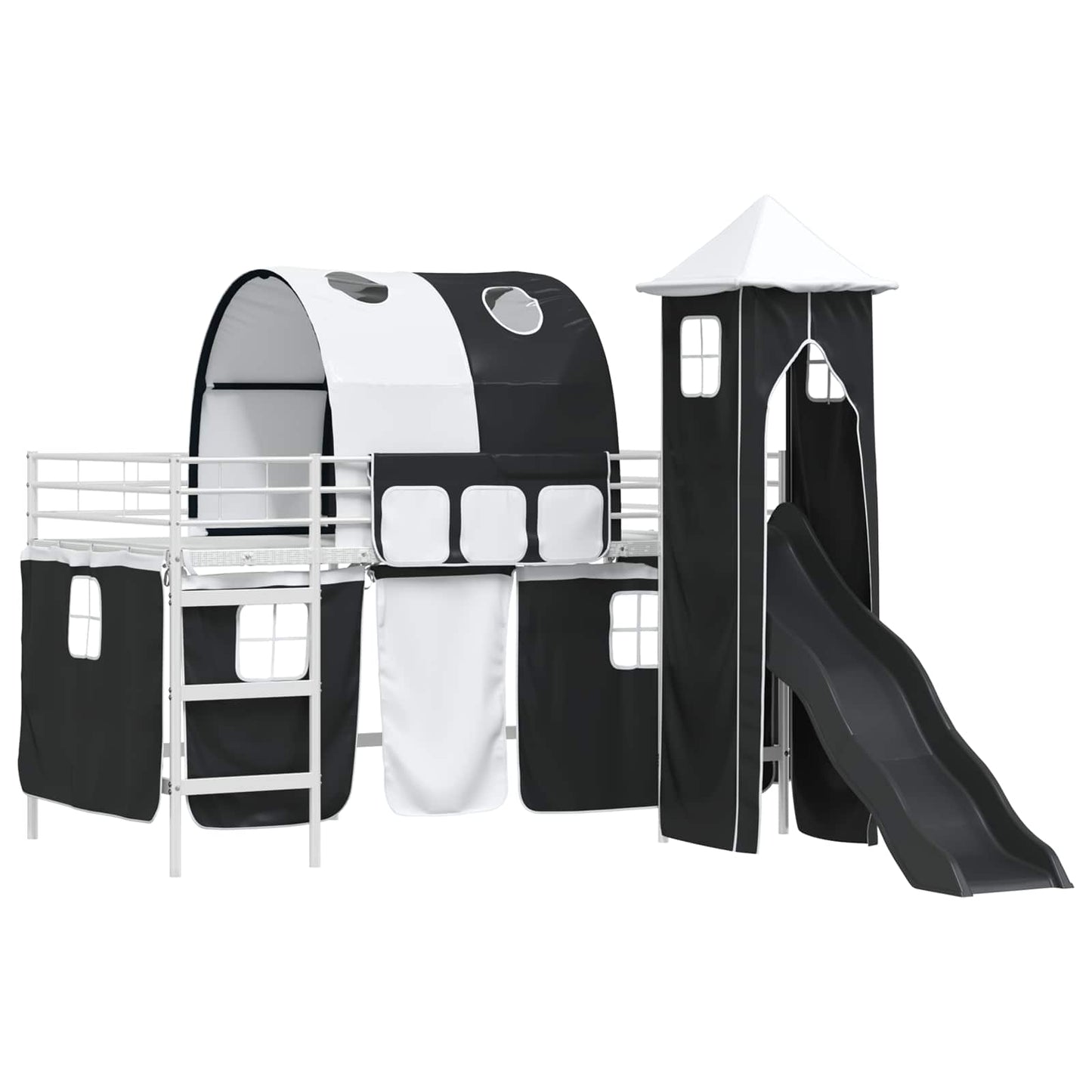 Kids'Loft Bed Frame Plain White and Black 100 x 200 cm Metal
