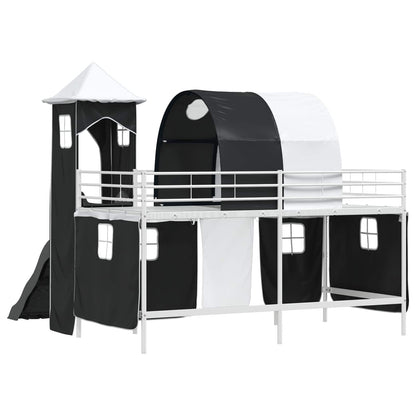 Kids'Loft Bed Frame Plain White and Black 100 x 200 cm Metal