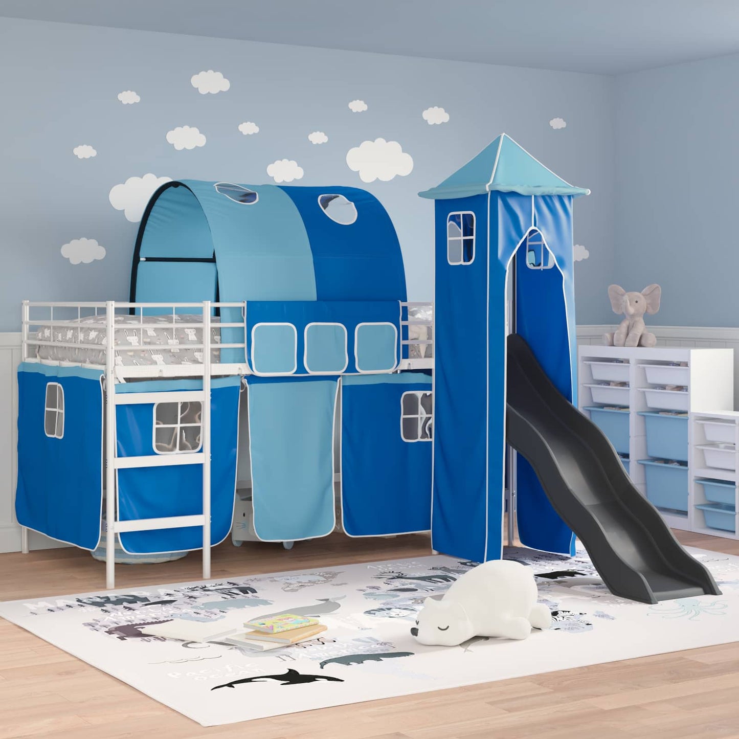Kids'Bunk Bed Frame Plain White and Blue 80 x 200 cm Metal