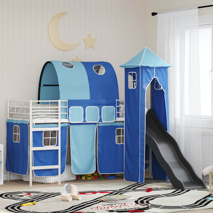 Kids'Loft Bed Frame Plain White and Blue 100 x 190 cm Metal