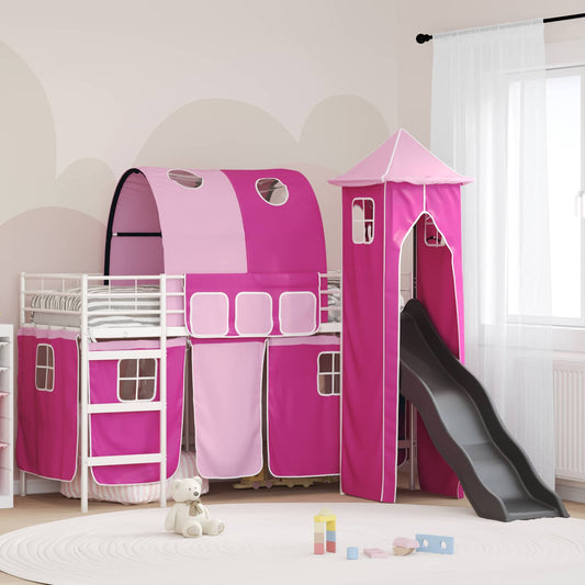 Kids'Bunk Bed Frame Plain White and Pink 75 x 190 cm Metal